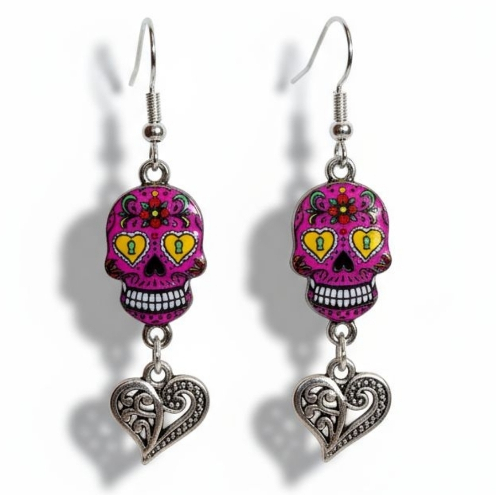 HP!! NWT Adorable Stainless Steel Sugar Skull Halloween Dangle Earrings!
